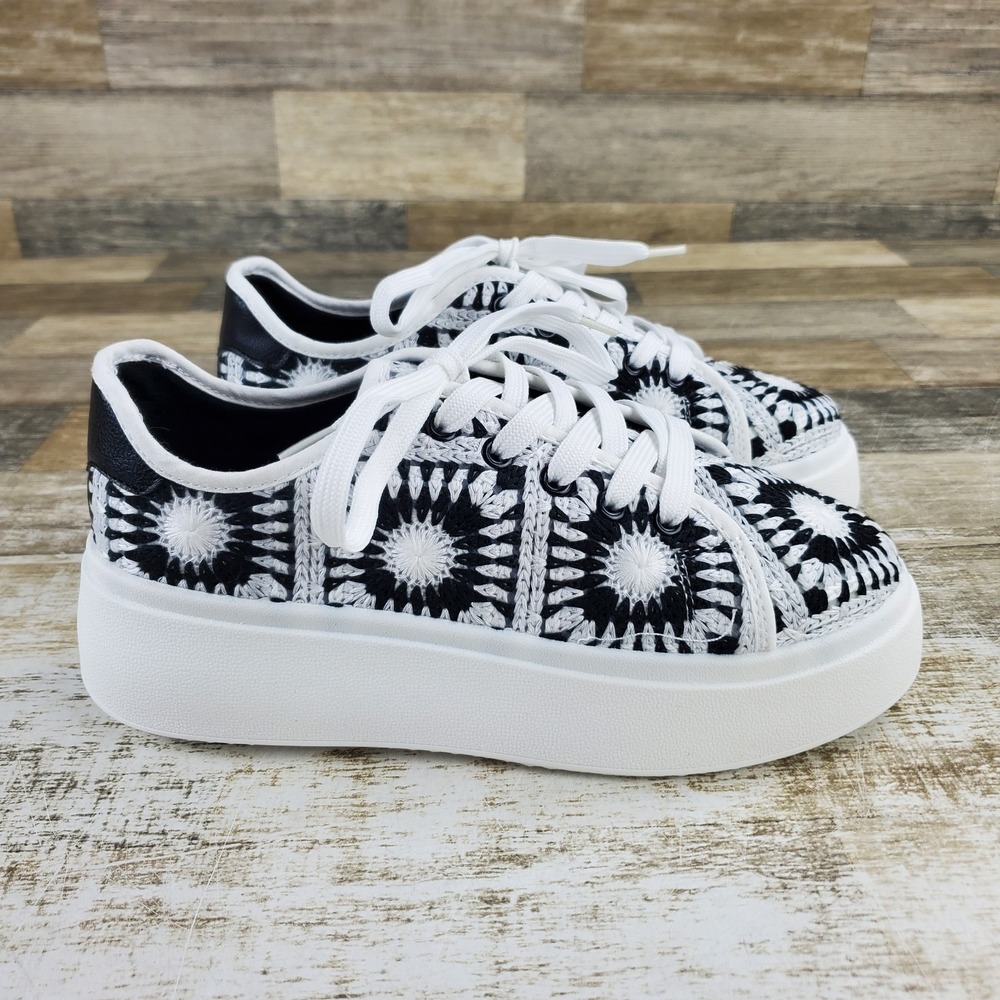 Dirty Laundry Recreation Womens Shoes Sz 8 Black White Multi Platform Sneakers